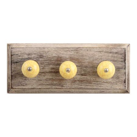 Yellow Pink Crackle Ceramic Wooden Hooks